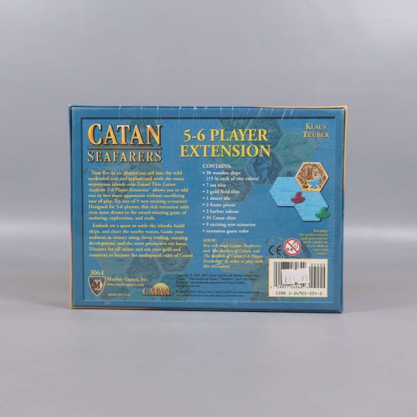 Baksida av Catan Seafarers 5-6 Player Extension med innehåll och info