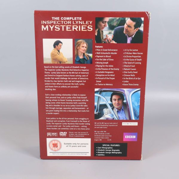 Baksida på Inspector Lynley Mysteries DVD-box med text och bilder