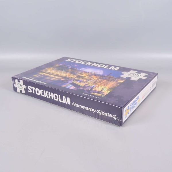 Pussellåda Stockholm snett ovanifrån med motiv Hammarby Sjöstad