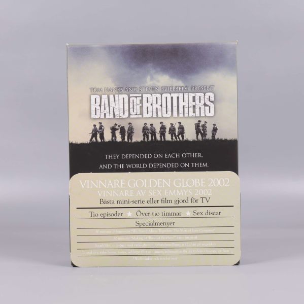 Band of Brothers dvd-box framifrån med text om Golden Globe-vinst