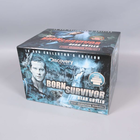 Framsidan av Born Survivor DVD-box med Bear Grylls