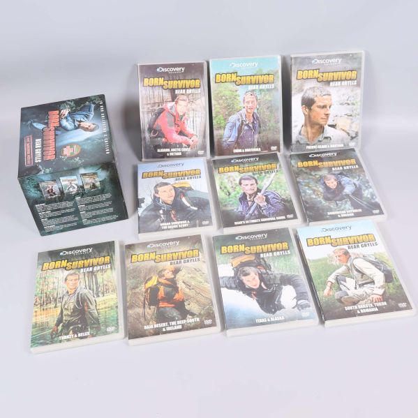 Alla individuella Born Survivor DVD-fodral utlagda