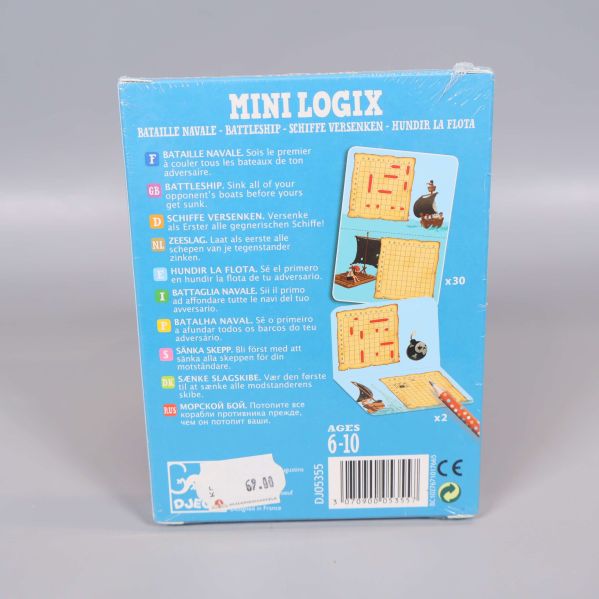 Baksidan av Mini Logix med spelbeskrivning och åldersrekommendation