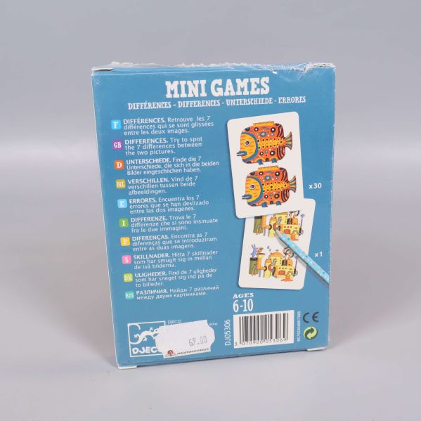 Baksidan av Mini Games med instruktioner och färgglada fiskar