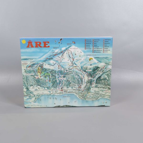 Åre-pussel med illustrerad karta över fjäll och skidbackar