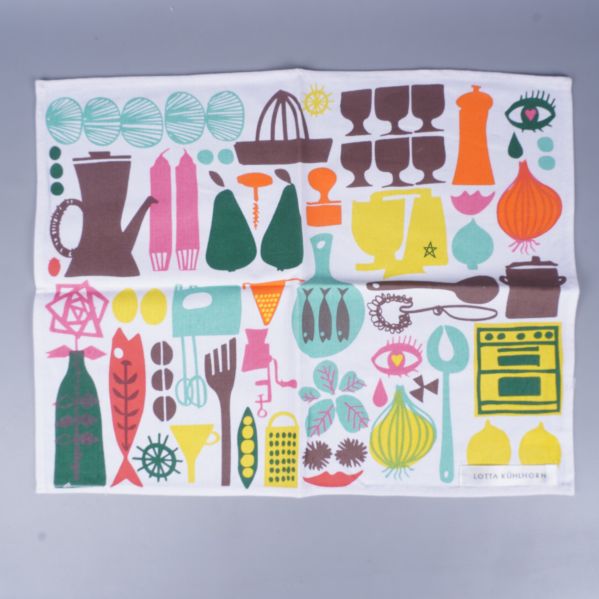 Utvikt bordstablett med illustrationer av retro köksdetaljer