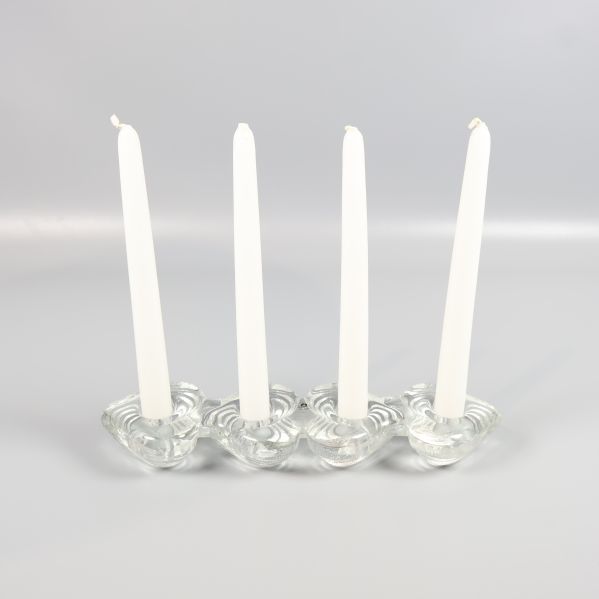 Ljusstake i klarglas med fyra vita ljus
