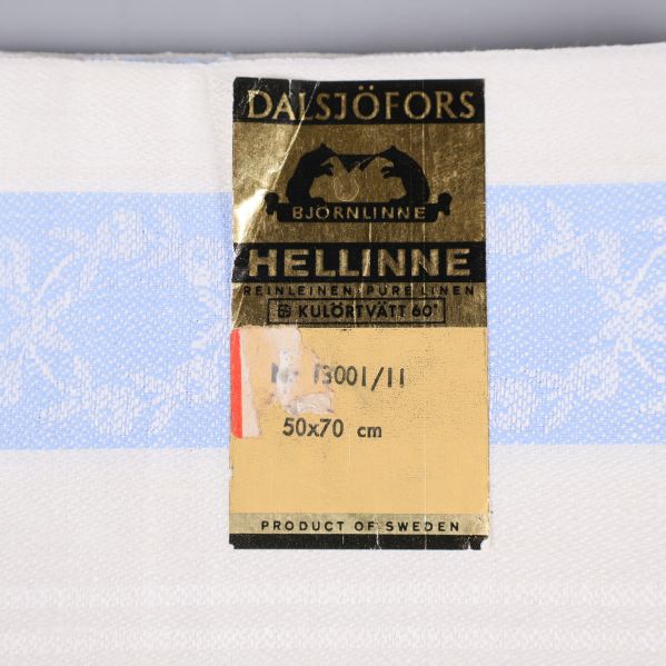 Etikett på handduk från Dalsjöfors Björnlinne Hellinne