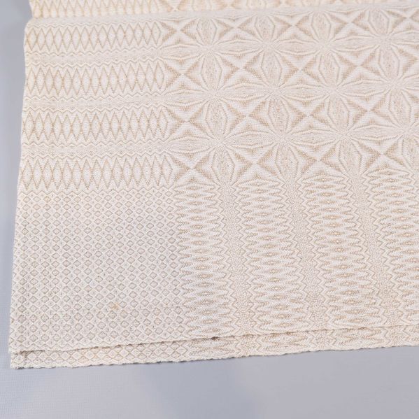 Närbild på textildel med struktur och geometriskt mönster