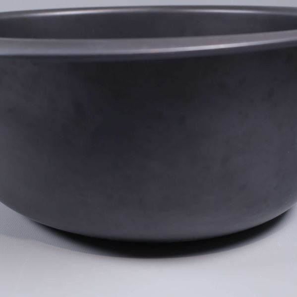 Närbild av mattsvart grytas utsida