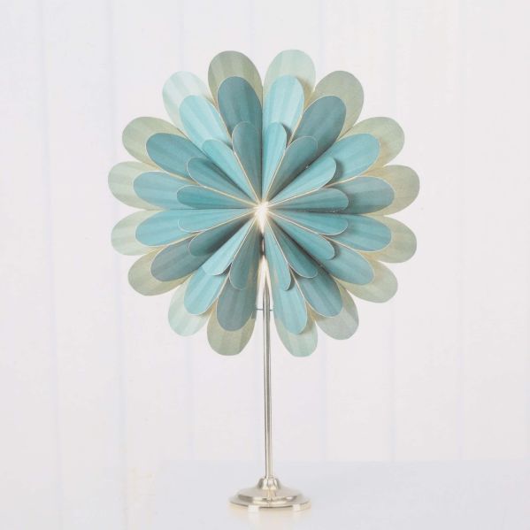 Monterad bordslampa med blomform i grönt och blått