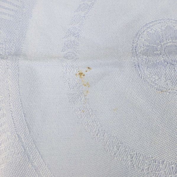 Närbild på fläck på blå linneservett