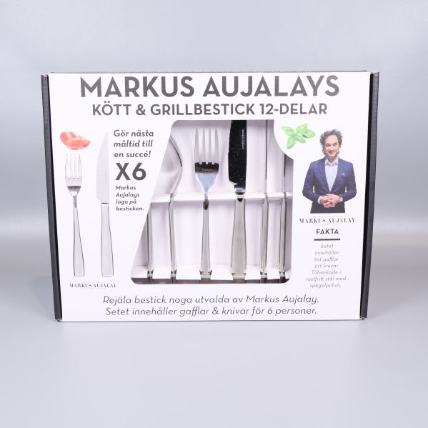 Förpackning med Markus Aujalay kött- och grillbestick 12 delar