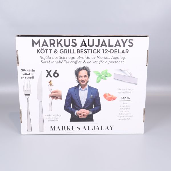 Baksida av kartong för kött- och grillbestickset