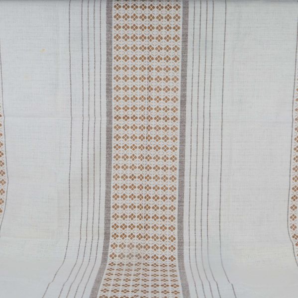 Utbredd bordsduk med grafiska och blommiga ränder