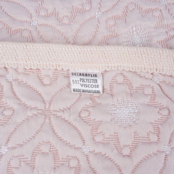 Materialetikett visar komposition på överkastets baksida