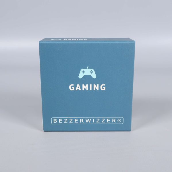 Fyrkantig blå låda med texten Gaming och spelkontrollsymbol