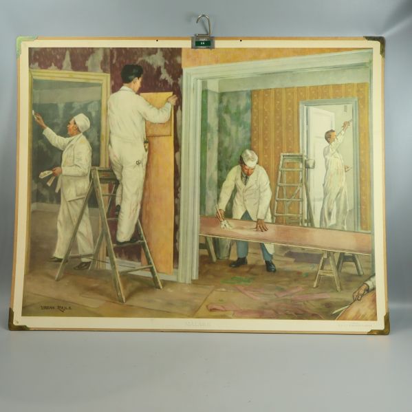 Skolplansch med illustration av målare som jobbar