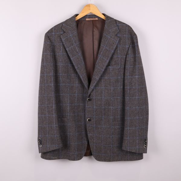 Rutig kavaj med blå rutor framifrån 