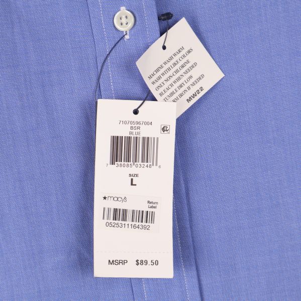Storleksetiketter som visar L och färg blue