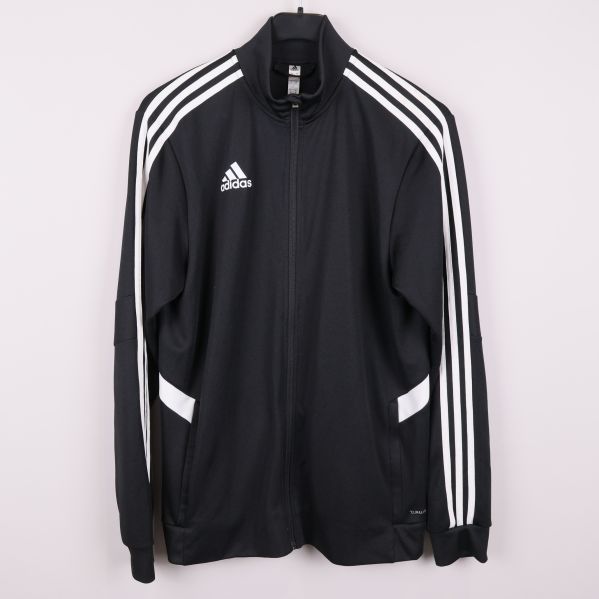 Svart Adidas jacka med vita ränder framifrån