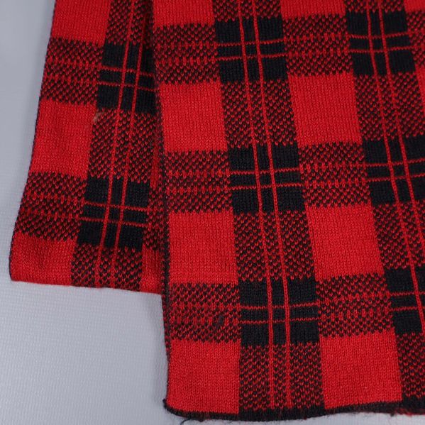 Närbild på röd och svart rutig halsduk