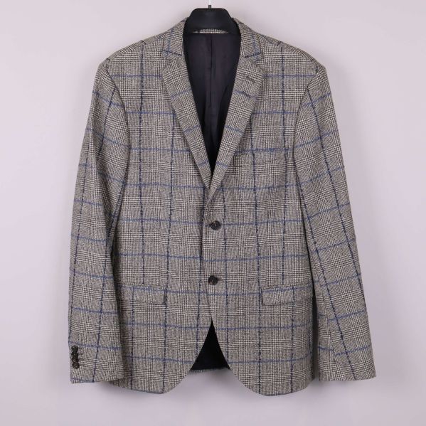 Rutig blazer med blå linjer och två knappar fram