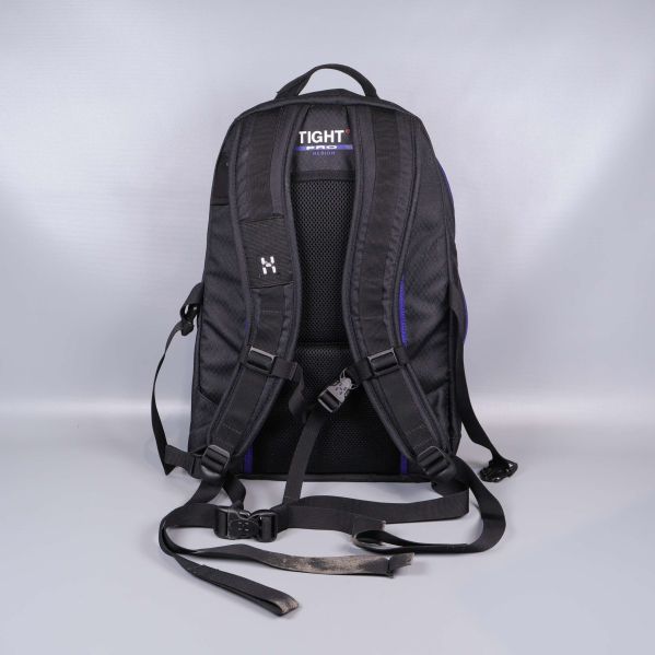 Ryggsäckens ryggsida med vadderade remmar och bröstspänne