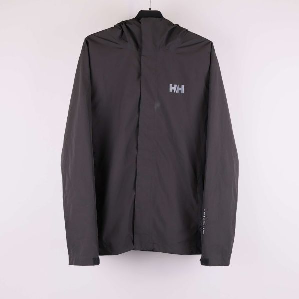 Svart jacka med huva och HH-logo framifrån