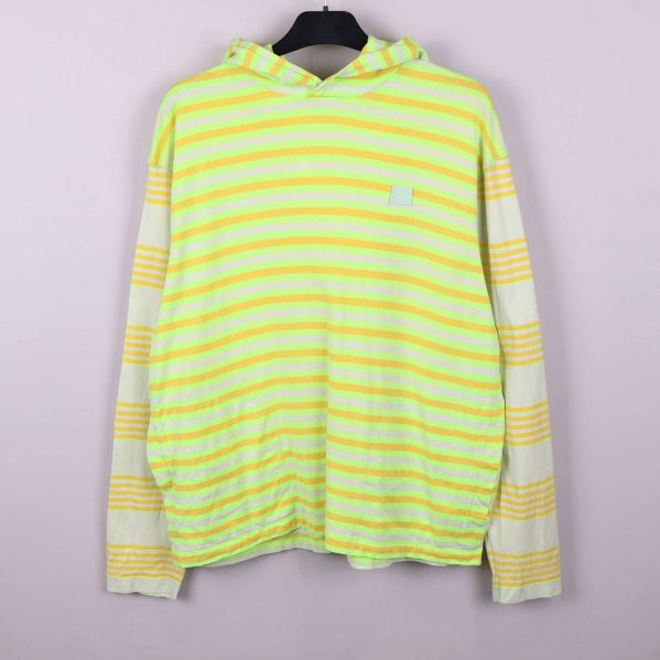 Hoodie med gula och gröna ränder, hängande framifrån