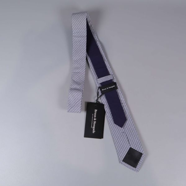 Baksida och insida av slips i blåvitt mönster