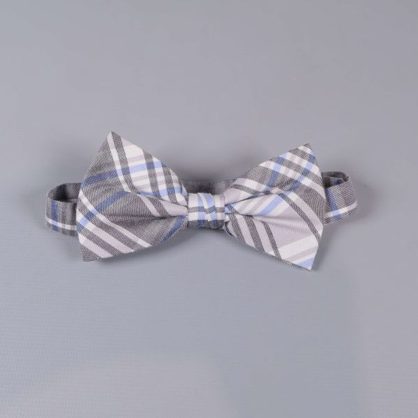 Rutig fluga med klassiskt mönster liggande på grå yta