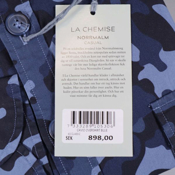Etikett med information om La Chemise Norrmalm Casual och pris