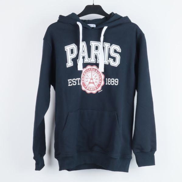 Mörkblå hoodie med Paris-tryck framtill