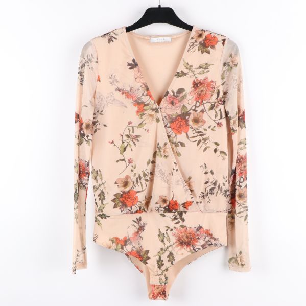 Blommig body med långärmad design