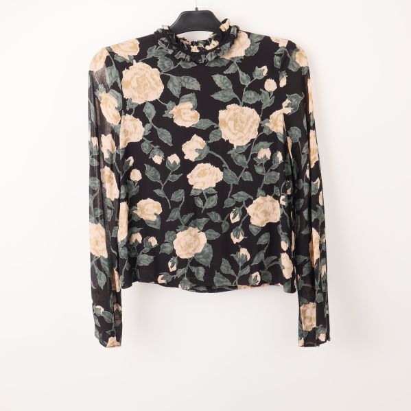 Blommig blus med volangkrage och långa ärmar