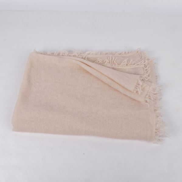 Vikbar beige cashmere halsduk med fransar
