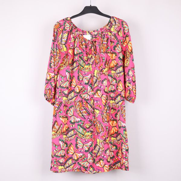 Färgglad tunika med fjärilsmönster fram