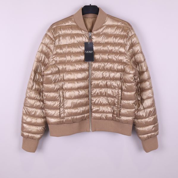Quiltad beige bomberjacka med dragkedja framtill 