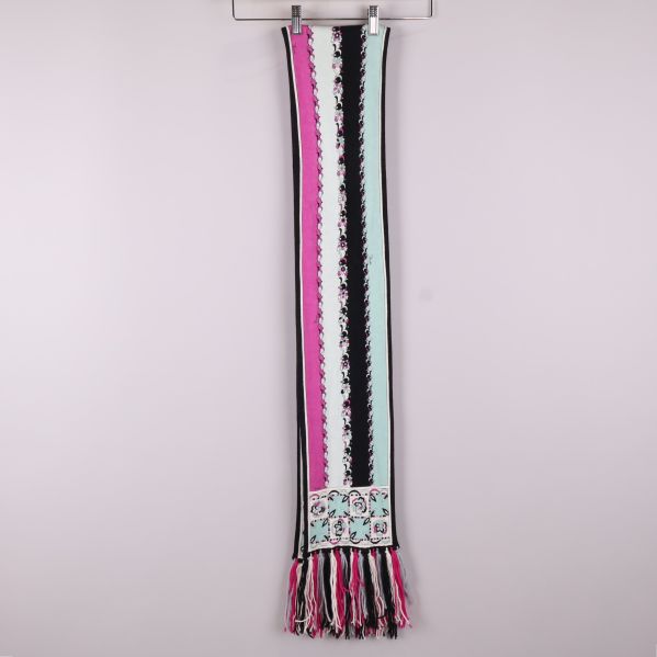 Halsduk med breda ränder i mintgrönt, rosa, svart och vitt