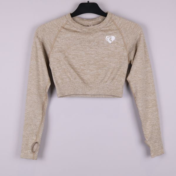 Kort beige långärmad tröja med rund hals