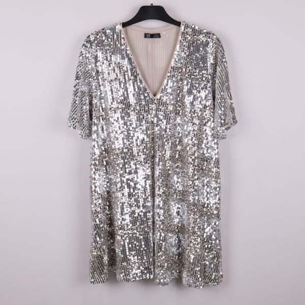 Kort ärm paljett tunika i silver