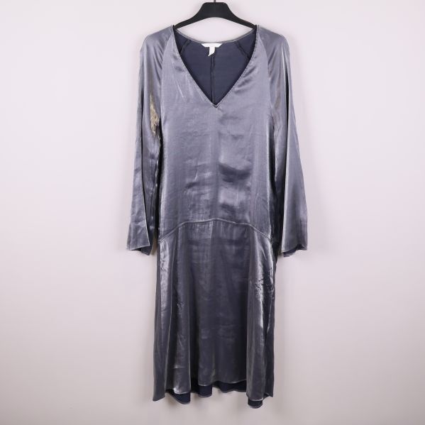 Blå/Silver glansig klänning med lång ärm