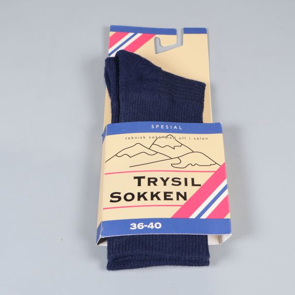 Strumpor i originalförpackning med Trysil Sokken-etikett