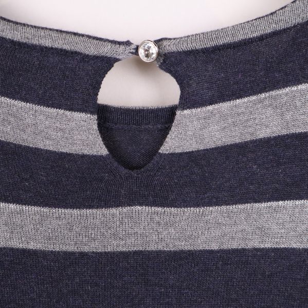 Knappdetalj och droppformad öppning i nacken