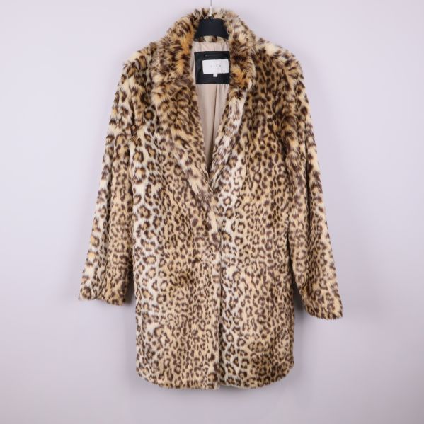 Leopardmönstrad fuskpälsjacka med krage och knäppning framtill