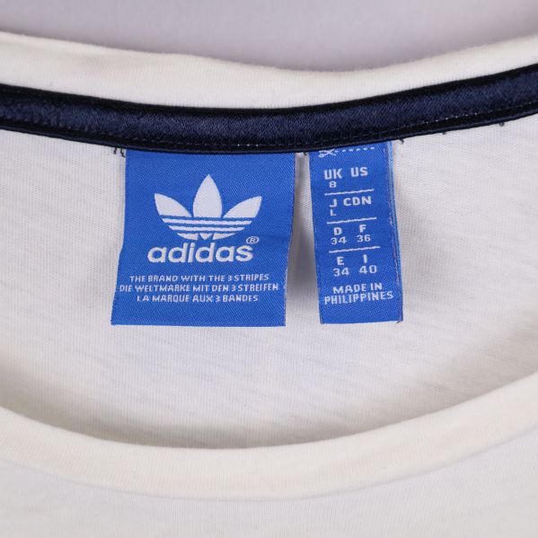Närbild av blå adidas-etikett i nacken