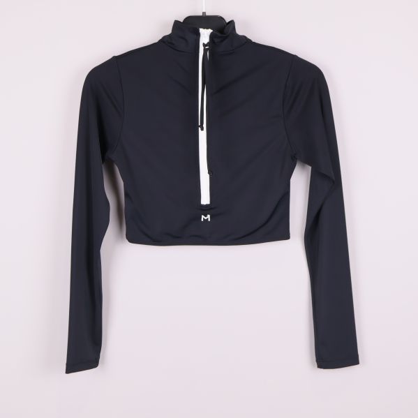 Cropped svart bikinitopp med vit dragkedja på baksidan