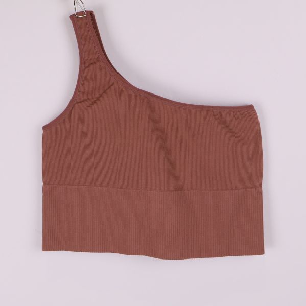 Brun ribbad sporttopp med asymmetrisk enkel axel