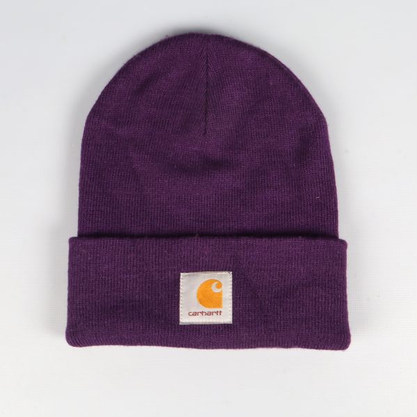 Lila Carhartt mössa med vikt kant och synlig logotyp